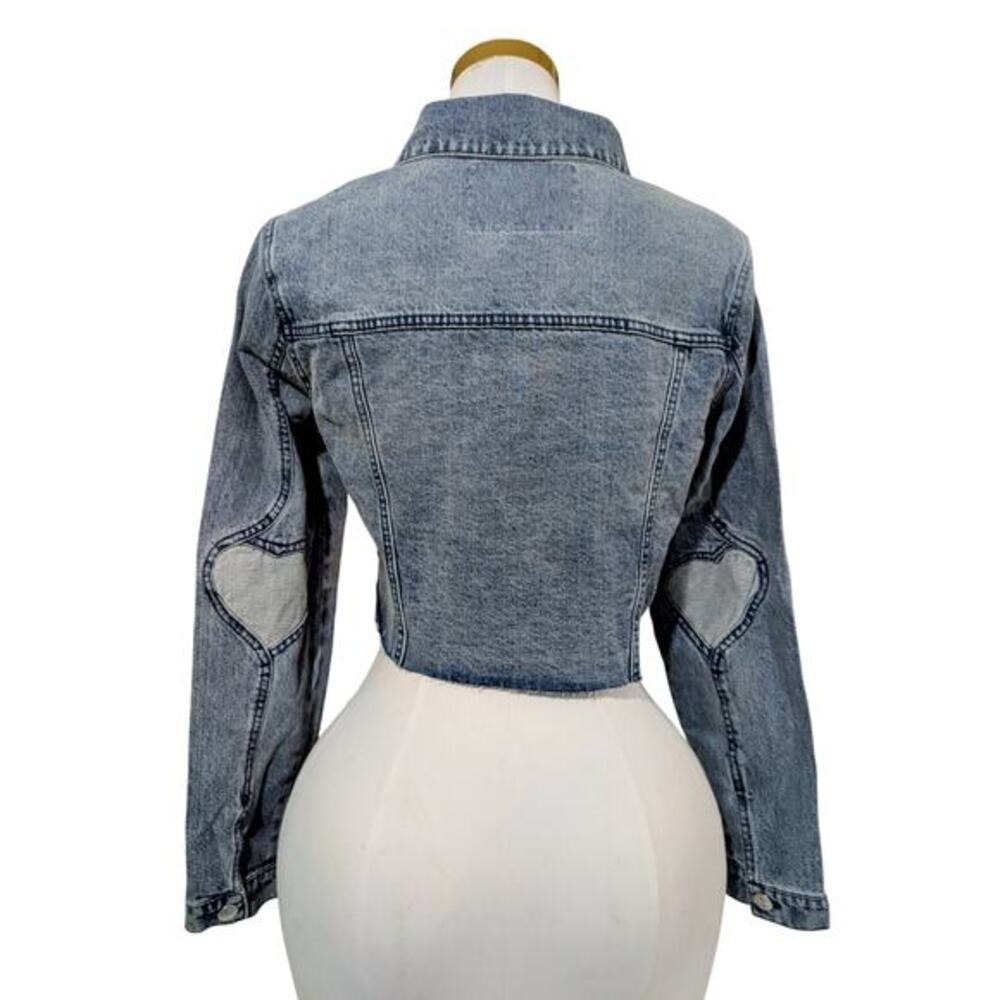 Juicy Couture Cropped‎ Denim Jacket Heart Elbow Patches NWT Size L